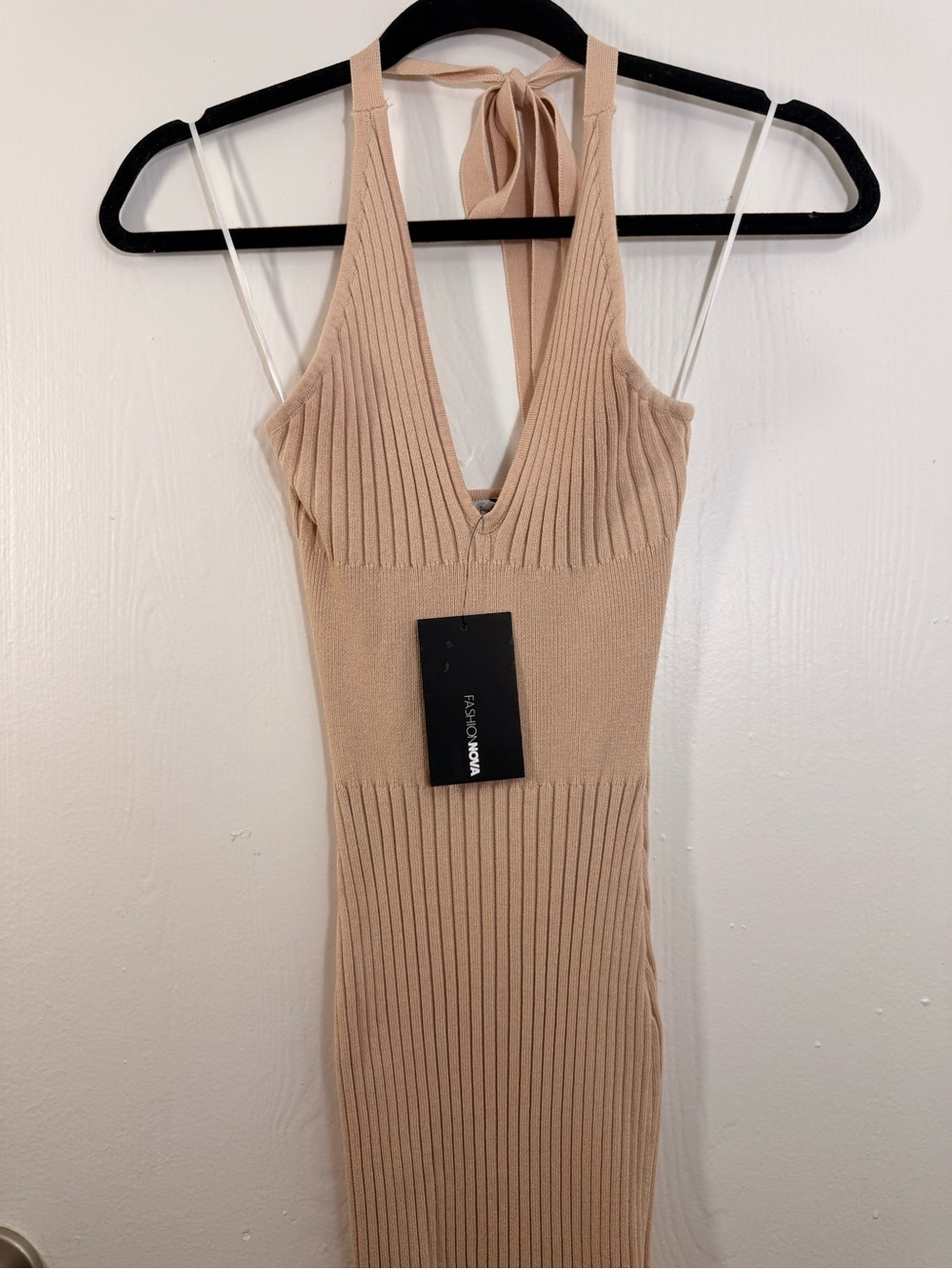 Fashion Nova Beige Halter Ribbed Midi Dress - NWT